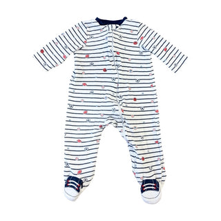 Little Me White/navy strip sports sleeper, 9 months