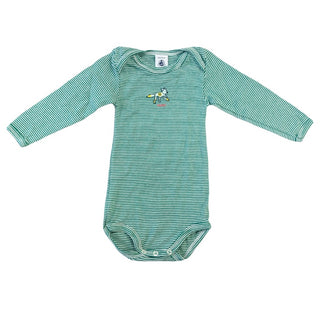 Petit Bateau Green strip Mardi long sleeve onesie, 12 months