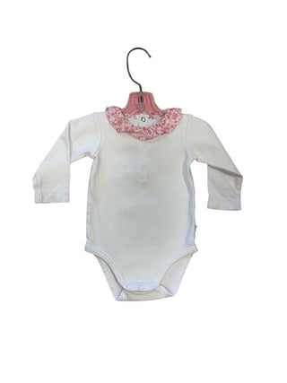 Jacadi White Long Sleeve Onesie with Floral Collar, 6 months