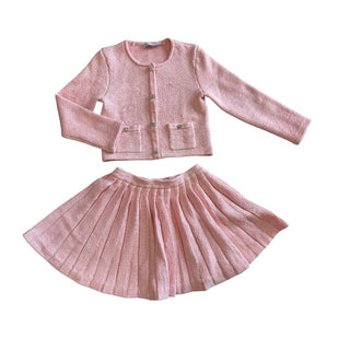 Monnalisa Light Pink Sparkly Cardigan with Skirt Set, 8-10 years