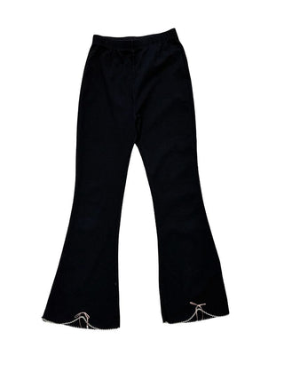 No Name Black Flare Leggings with Ribbon and Embroidery Bottoms, 10 years