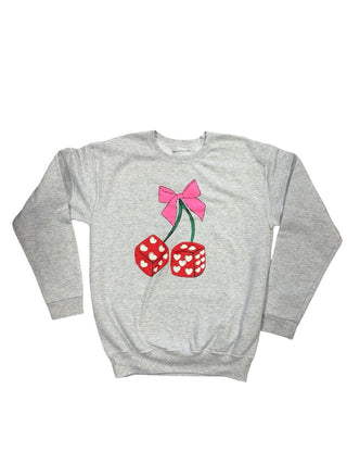 Revelation Grey Sweatshirt with Cherry Dice and Bow Graphic, No Size Adult