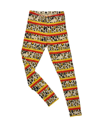 Mini Rodini Leopardprint, Red and Yellow Stripe Leggings, 7-9 years