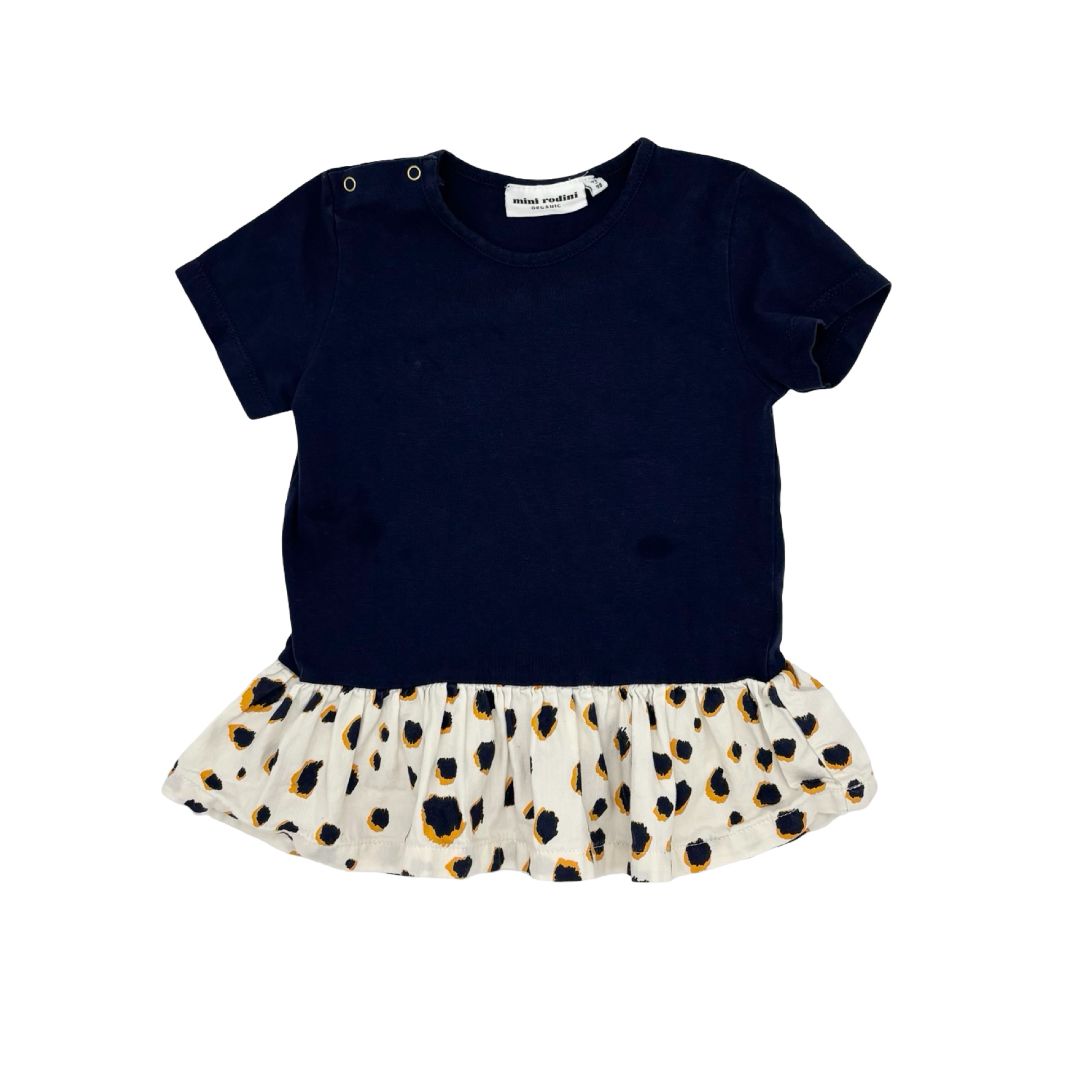 Mini Rodini navy/cheetah print dress, 2-3 years