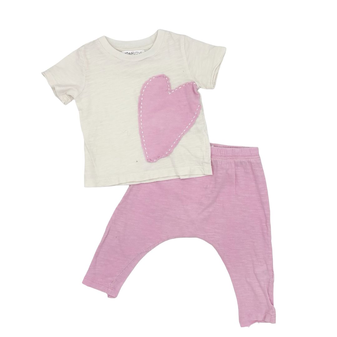 Joah Love pink heart tshirt/pant set, 3-6 months