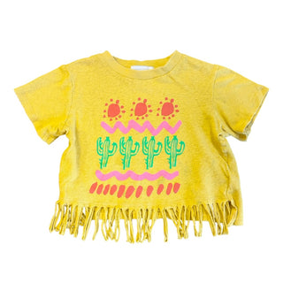 Stella McCartney Yellow fringed tshirt w/cactus graphic, 3 years