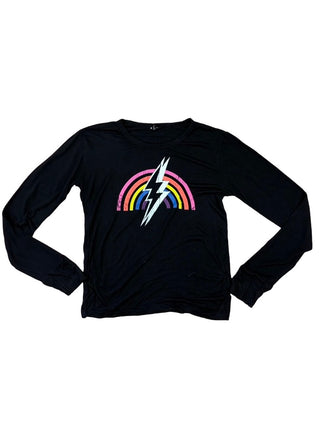 Flowers By Zoe Black w/rainbow and lightning bolt long sleeve, Medium