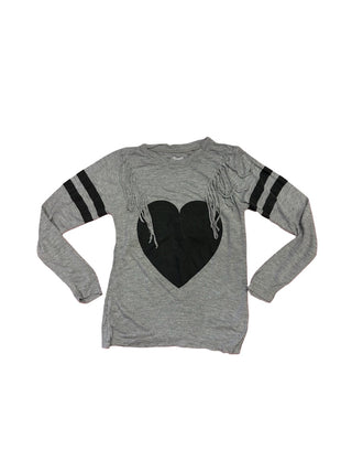 Flowers by Zoe Grey w/black heart and fringe long sleeve, 5 years