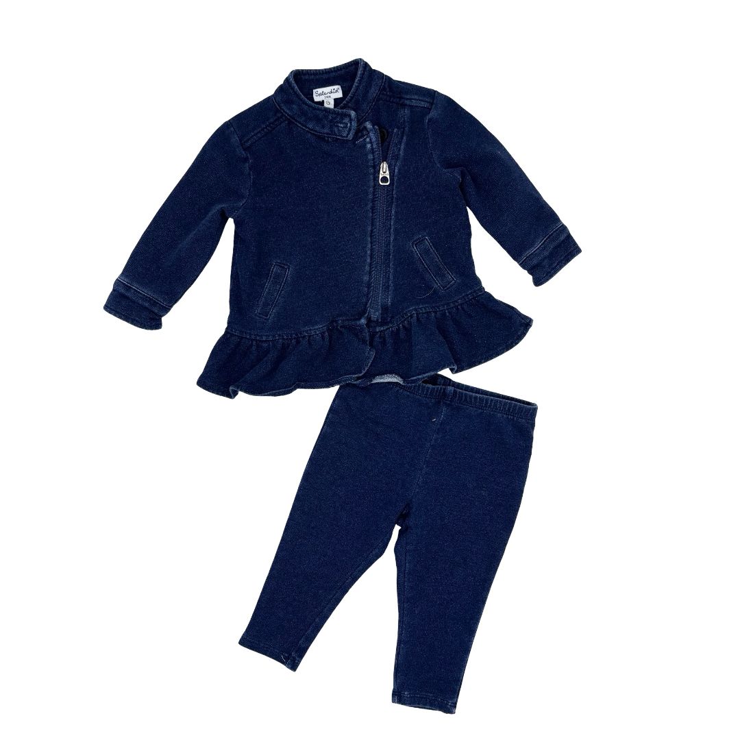 Splendid blue denim looking top/pant set, 3-6 months