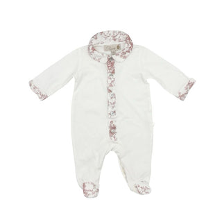 Purete white w/pink french toile piping sleeper, 1 month