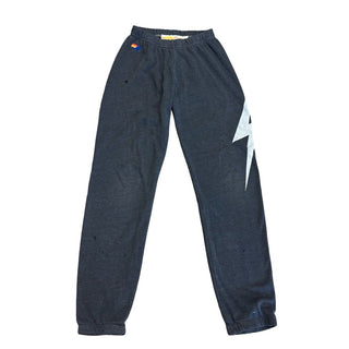 Aviator Nation black lightning bold sweats w/some holes, xs adult