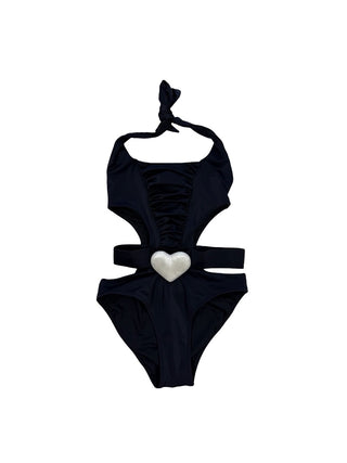 Lovekini Beachwear Black one piece w/belt and heart, small