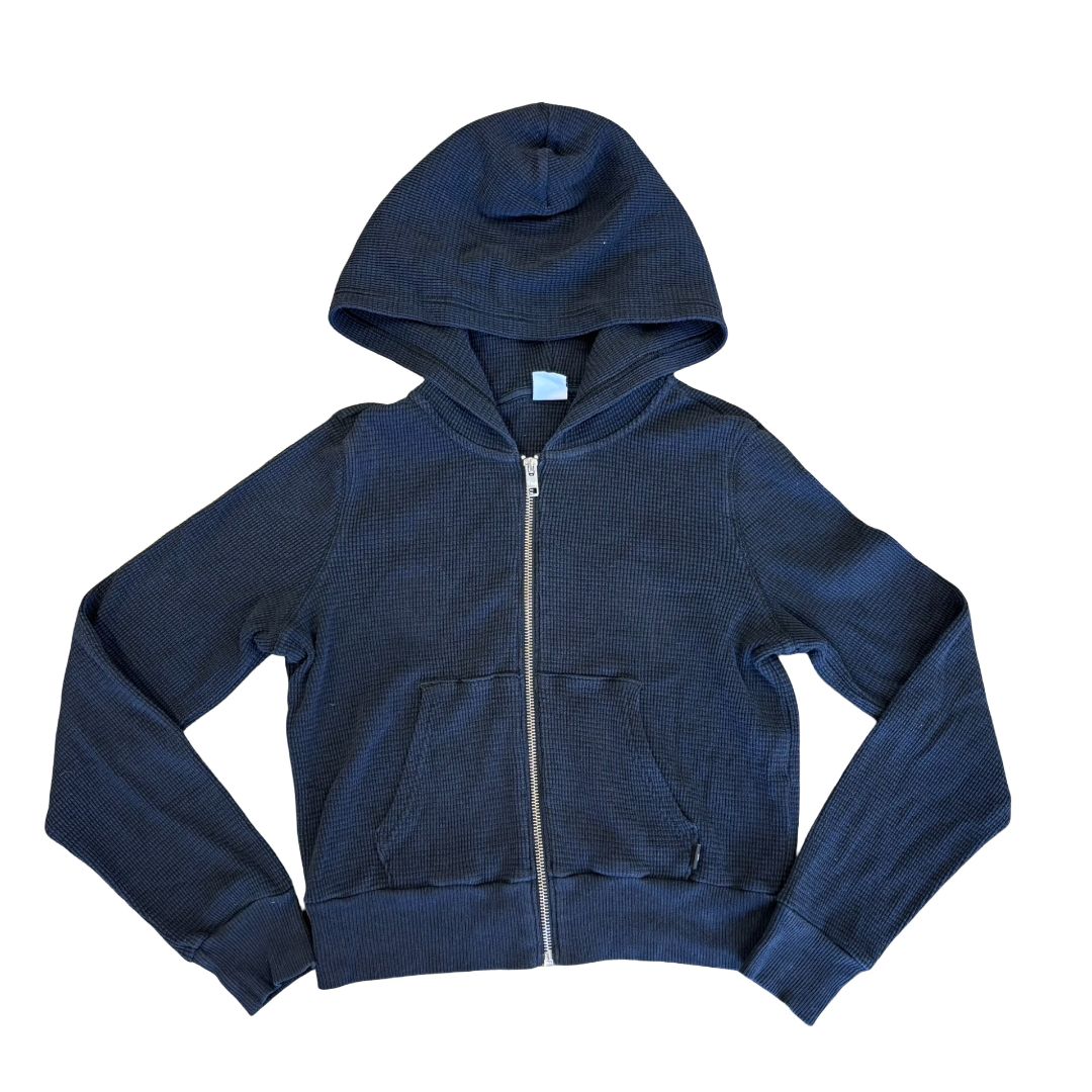 Tna  black waffle crop zip up, small