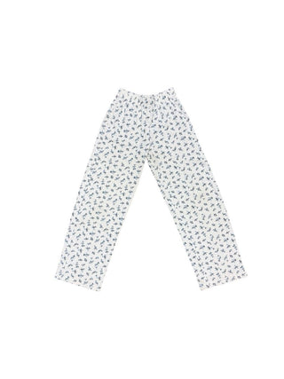 Katie J White Pajama Pants with Blue Ditsy Floral Pattern, Small