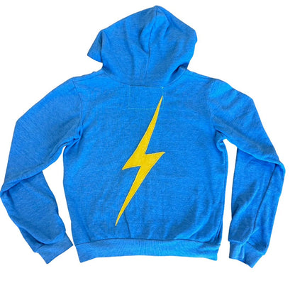 Aviator Nation blue w/yellow lightning bolt zip up, 14 years