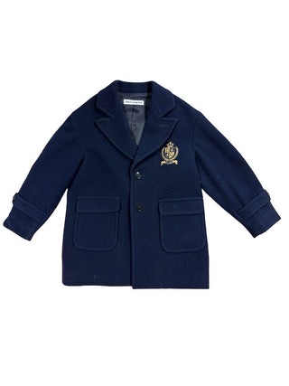 Dolce and Gabbana Blue PEacoat with Embroidered Logo, 4 years