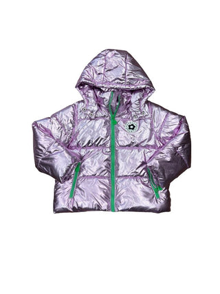 Stella McCartney Purple Shiny Puffer Jacket with Logo, 6 years