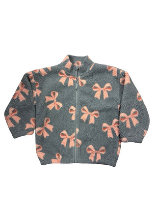Konges Sloid Grey and Pink Bow Pattern Jacket Fleece Zip-Up, 5-6 years