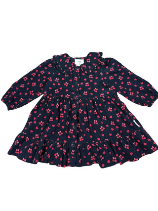 Hux Navy dress with red hearts and cherrys, 2