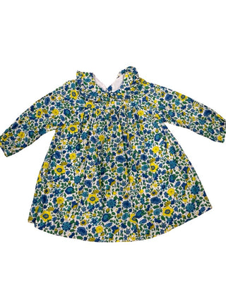 Jacadi long sleeve dress with blue and yellow flowers, 24m