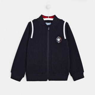 Jacadi Navy Blue Zip Up Sweatshirt with Stripe and Logo Details, 6 years