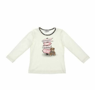 Monnalisa White Longsleeve with Leopard and Signpost Graphics, 4 years