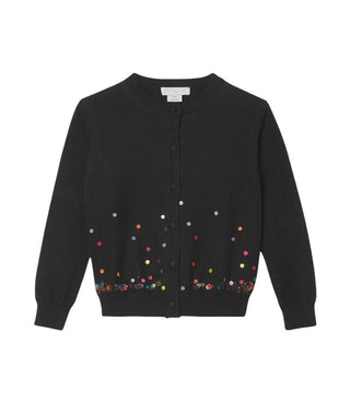 Black cardigan with colourful dots, 6 years