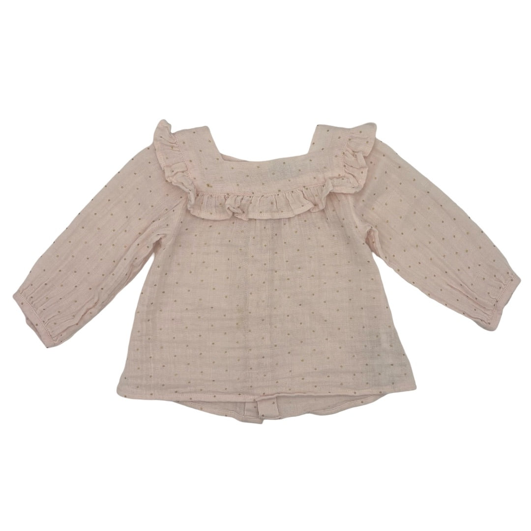 Bonton Pink/gold dress w/small stain, 6 Months