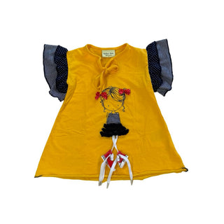 Sailor Tom Yellow T-Shirt with Girl Design and Shoes Hanging, 2 years