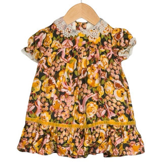 Gucci Pink and Yellow floral dress with crochet collar, 36 months