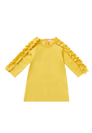 Il Gufo Yellow long sleave dress with ruffle, 6 years