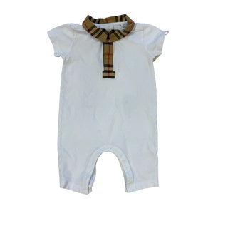 Burberry White Romper Onesie with Check Collar, 6 months