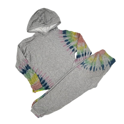 Flowers By Zoe grey/rainbow tie dye top/pant set, medium