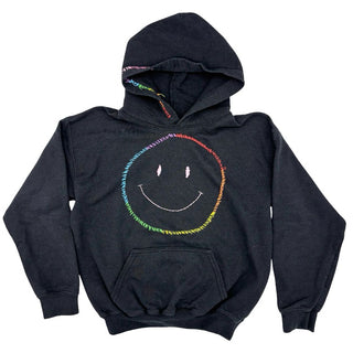 Saavy Society black rainbow smile face, youth medium