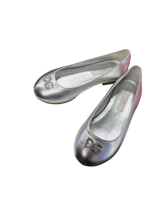 Dolce & Gabbana Silver Ballet Flats with DG Logo Detail - New in box, 29 EU