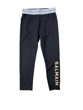 Balmain Black Leggings with Logo Band and Gold Logo, 4-5 years