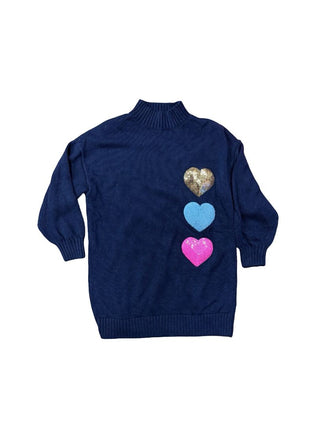 Billieblush Navy Knit Sweater Dress with Sequin Heart Appliques, 6 years