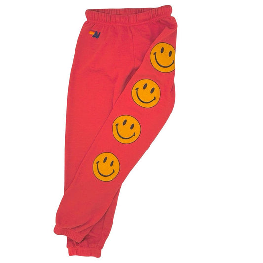 Aviator Nation red w/smile face sweatpants, xs womens