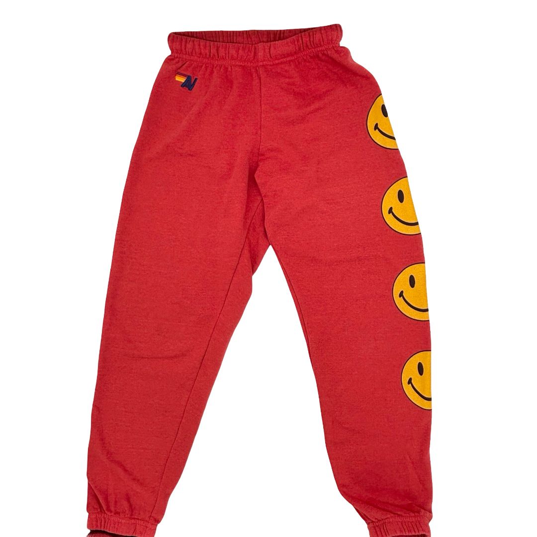 Aviator Nation red w/smile face sweatpants, xs womens