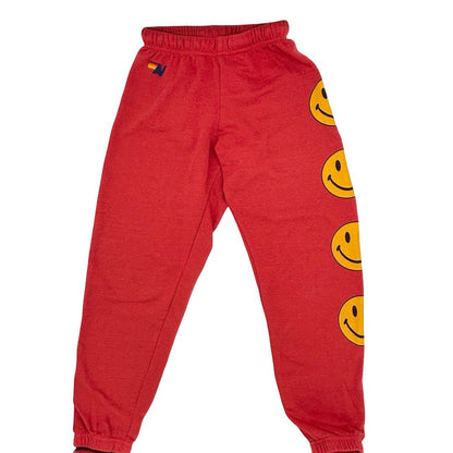 Aviator Nation red w/smile face sweatpants, xs womens