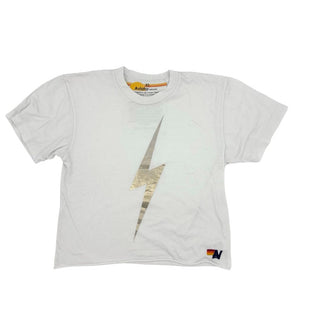 Aviator Nation white w/gold lightning bold crop tshirt, xs womens