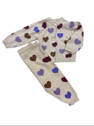 The New Society Beige and Heart Pattern Knit Set, 24 months