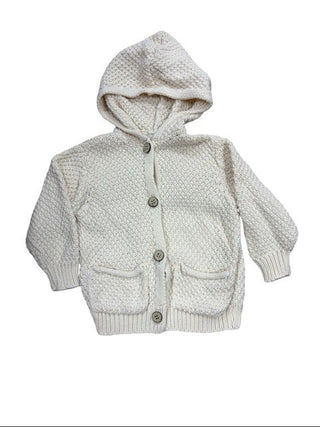 1+ In The Family Chunky Knit Cream Button Up Hooded Sweatshirt, 6 months