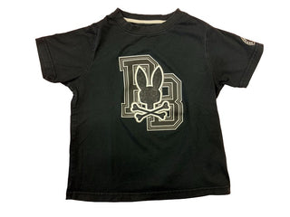 Psycho Bunny Black Tee with PB Graphics, 10-12 years