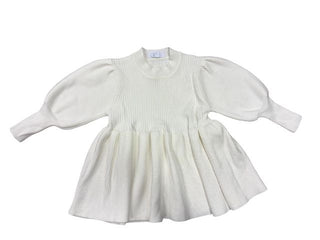 Luca Elle White Rib KNit Bubble Sleeve Dress, 18-24 months
