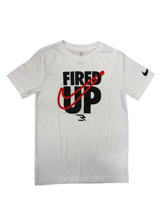 Nike White Tee with Fired Up and Swoosh, 10-12 years
