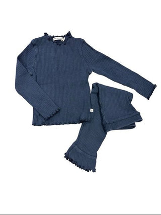 The New Society Navy Blue Rib Knit Set with Lettuce Hems, 2 years