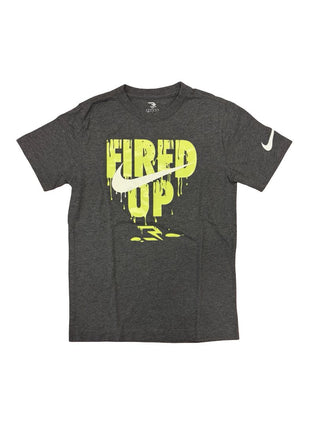 Nike Grey Tee with "Fired Up" and Swoosh, 10-12 years
