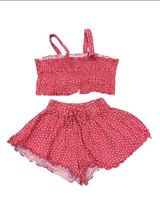 Bebe Organic Shorts and Bandeau Smocked Set in Pink and White Polka Dot, 2 years