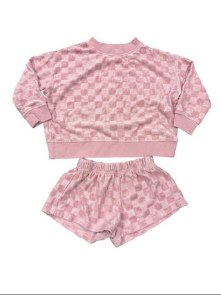 Tullabee Checkerboard Terry Cloth Pink Set, 18-24 months